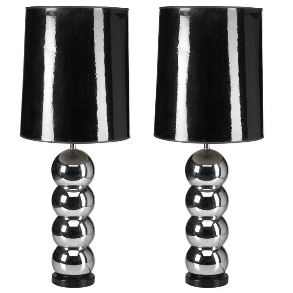 Appraisal: MODERN Pair of chrome table lamps complete with black drum-shaped