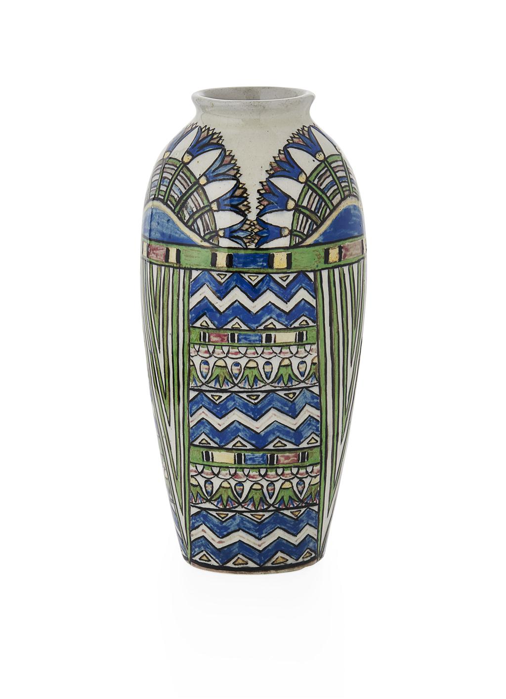 Appraisal: JESSIE MARION KING - SHOULDERED VASE CIRCA decorated with Egyptianesque