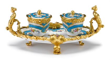 Appraisal: Sevres style porcelain and gilt bronze mounted encrier th century