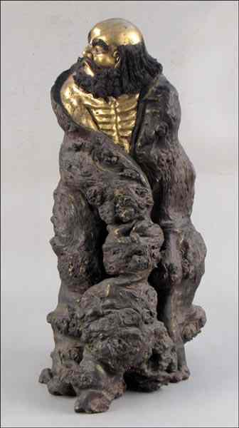 Appraisal: JAPANESE CARVED ROOT AND PARCEL GILT FIGURE H '' Condition