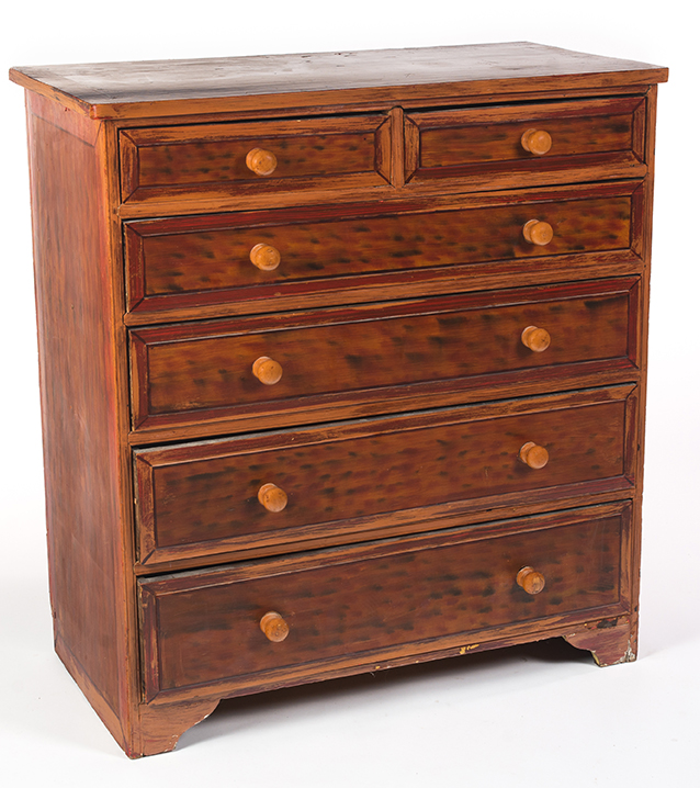 Appraisal: GRAIN-PAINTED CHEST OF DRAWERS American nd half- th century Repainted