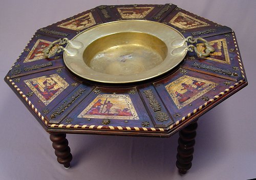 Appraisal: TH CENTURY BRAZIER WITH INLAID SCENIC PANELS AND BRASS HANDLED