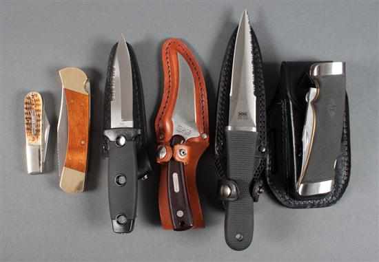 Appraisal: Six folding and fixed-blade knives by Schrade Kershaw SOG Case