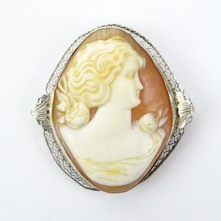 Appraisal: Antique Carved Shell Cameo and White Metal Pendant Brooch Antique