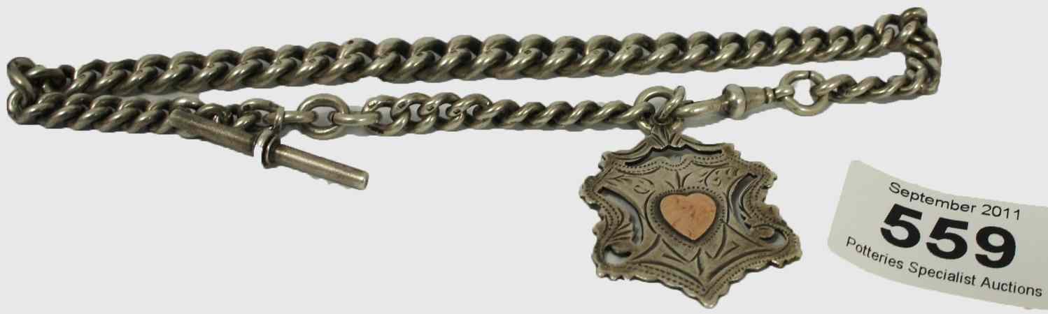 Appraisal: A Heavy Silver Albert Watch Chain and Medal g