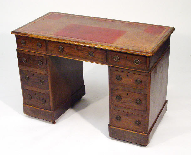 Appraisal: Small Victorian twin pedestal desk with red tooled leather insert