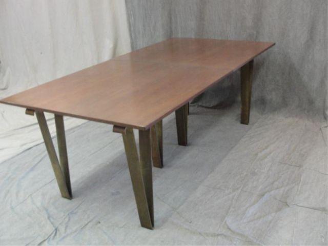 Appraisal: Midcentury Wood and Brass Legged Dining Table From a Manhattan