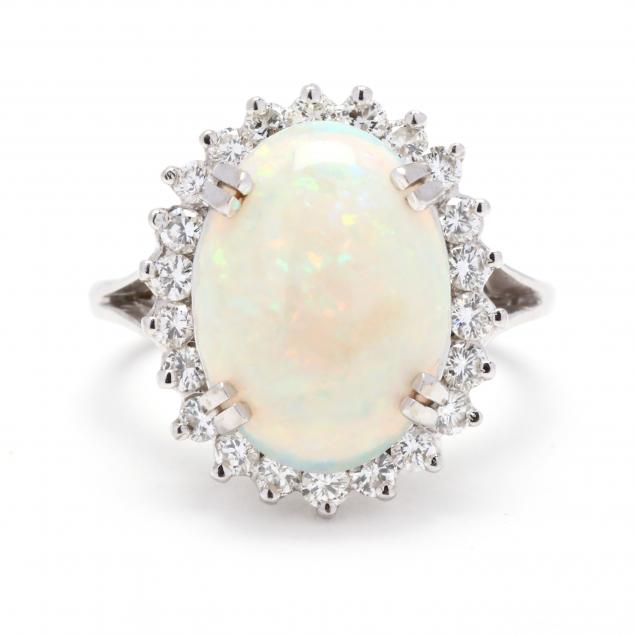 Appraisal: VINTAGE WHITE GOLD OPAL AND DIAMOND RING BAUMSTEIN AND FEDER