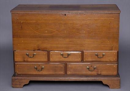 Appraisal: AMERICAN INLAID WALNUT BLANKET CHEST The hinged top above dove-tailed