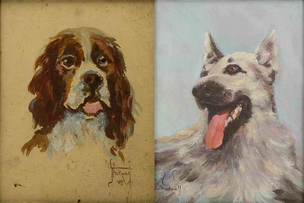 Appraisal: STOCKWELL Catherine American - Shepard like dog portrait Oil Canvasboard