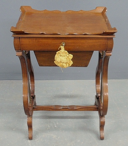 Appraisal: - English mahogany tray-top sewing stand late th c with