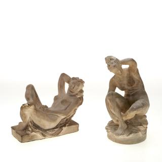 Appraisal: Antique plaster nude models artist initialed Antique plaster nude models