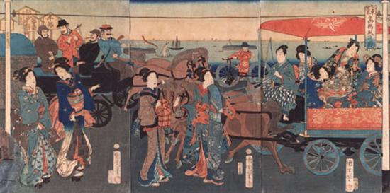 Appraisal: KUNICHIKA TOYOHARA Japanese - GEISHA AND FOREIGNERS BY THE SEA