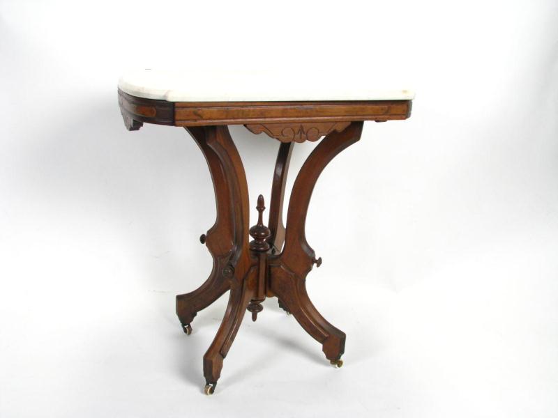 Appraisal: Walnut Late Victorian Lamp Table with white marble top burled