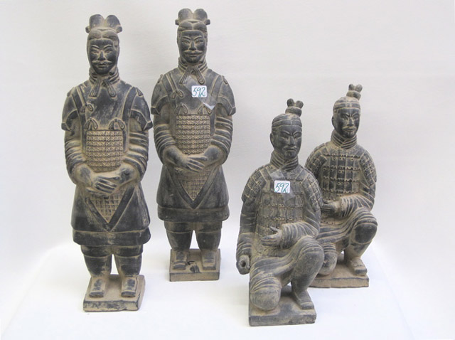 Appraisal: TWO PAIRS OF CHINESE POTTERY FIGURES pieces guards standing H