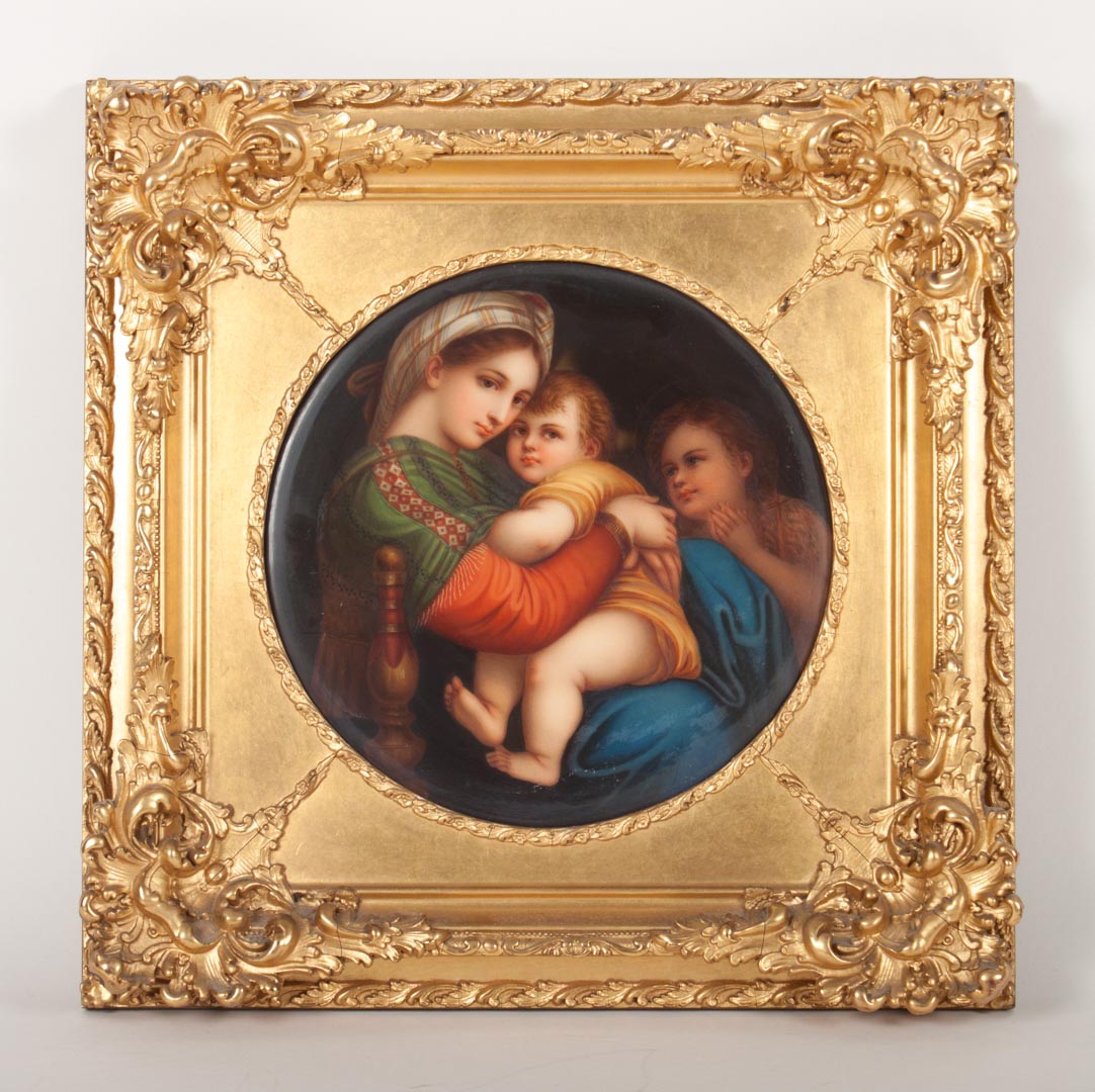 Appraisal: after Raphael Madonna della Sedia German plaque round painted plaque