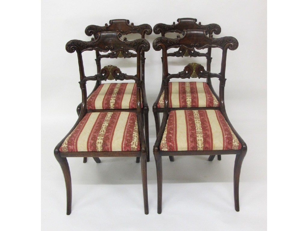 Appraisal: A set of four Regency simulated rosewood dining chairs with