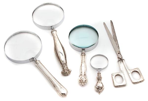 Appraisal: A group of sterling mounted desk articles Comprising four flatware