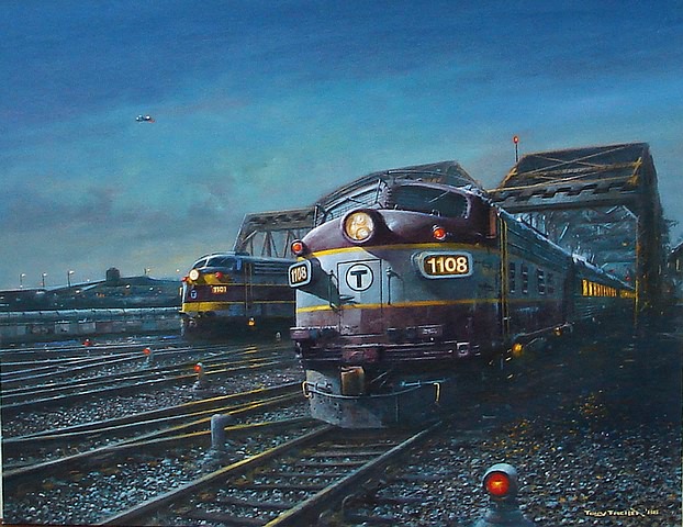 Appraisal: Diesel Engine railroad image oil on canvas board x SLR