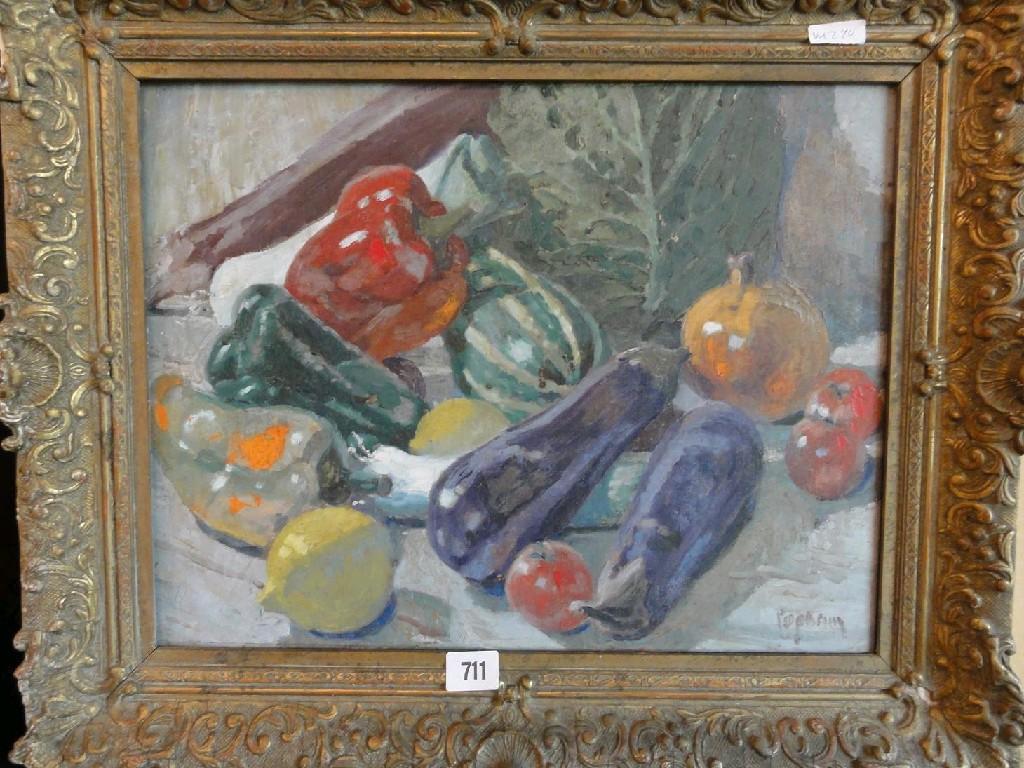 Appraisal: An oil painting on canvas of a still life with