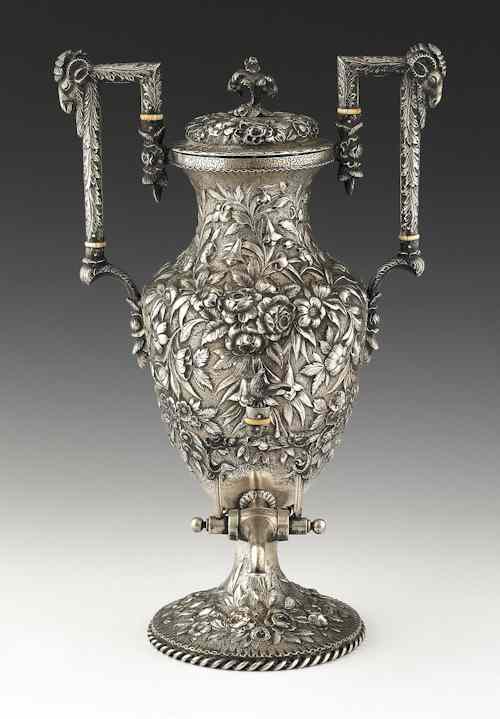 Appraisal: Baltimore Maryland repouss sterling silver presentation hot water urn inscribed