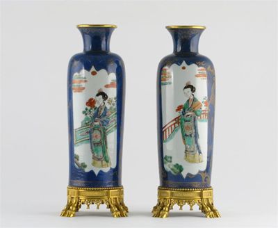 Appraisal: A pair of Chinese famille verte ormolu mounted cylindrical vases