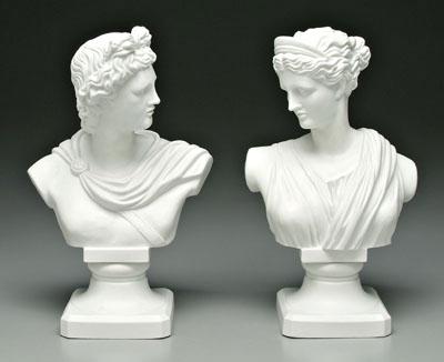 Appraisal: Two porcelain classical busts white-glazed male and female busts both