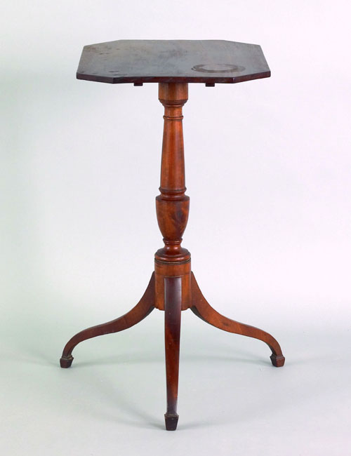 Appraisal: Federal mahogany candlestand ca the rectangular cut corner top tilting