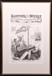 Appraisal: The First Gun - - October Harper's Weekly print framed