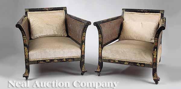 Appraisal: A Pair of Art Deco Chinoiserie and Caned Berg res