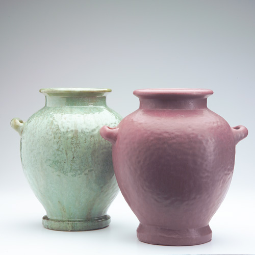 Appraisal: FULPER Two hammered urns one covered in Famille Rose glaze