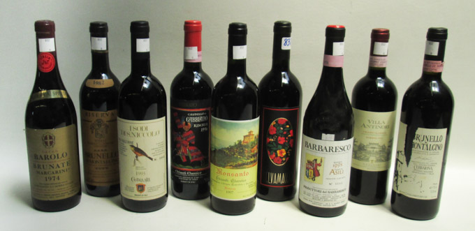 Appraisal: NINE BOTTLES OF VINTAGE ITALIAN RED WINES Barolo Brunate Marcarini