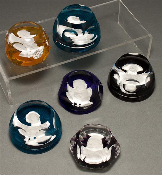 Appraisal: Six Baccarat sulphide glass paperweights subjects include Eleanor Roosevelt Winston