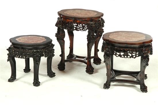 Appraisal: THREE FERN STANDS China th century teak Good carved detail