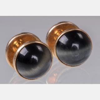 Appraisal: A Pair of kt Yellow Gold and Tiger's Eye Cufflinks