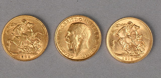 Appraisal: THREE GOLD SOVEREIGNS