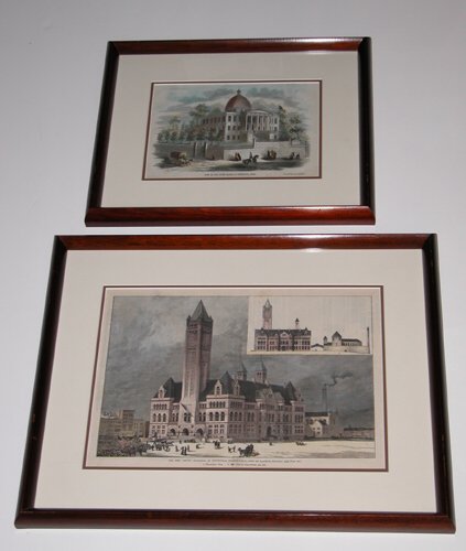 Appraisal: Courthouse and County Office Buildings Hand-color wood engraving on Paper