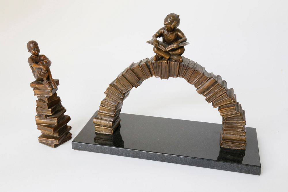 Appraisal: Two Gary Lee Price Bronze Sculptures Young Child Seated at