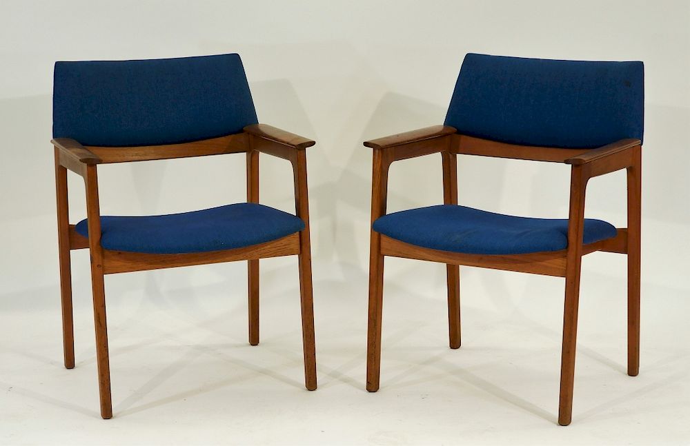 Appraisal: Pair Upholstered Danish Modern Walnut Side Chairs Denmark th Century