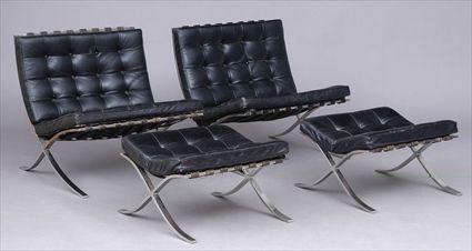 Appraisal: MIES VAN DER ROHE PAIR OF STEEL AND LEATHER BARCELONA