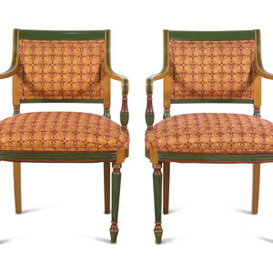 Appraisal: A Pair of Neoclassical Style Painted Armchairs th Century Height