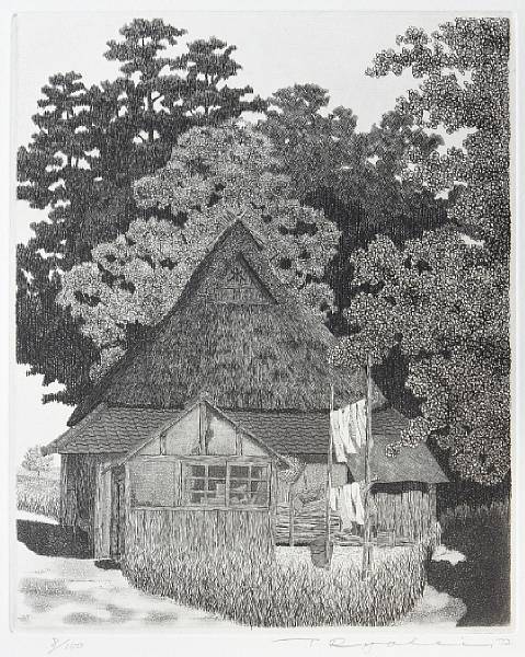 Appraisal: Private Collection Untitled Backyard Untitled Thatched Roofs Etchings on wove