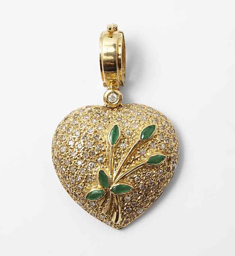 Appraisal: KT EMERALD DIAMOND HEART SHAPED ENHANCER PENDANT K yellow gold