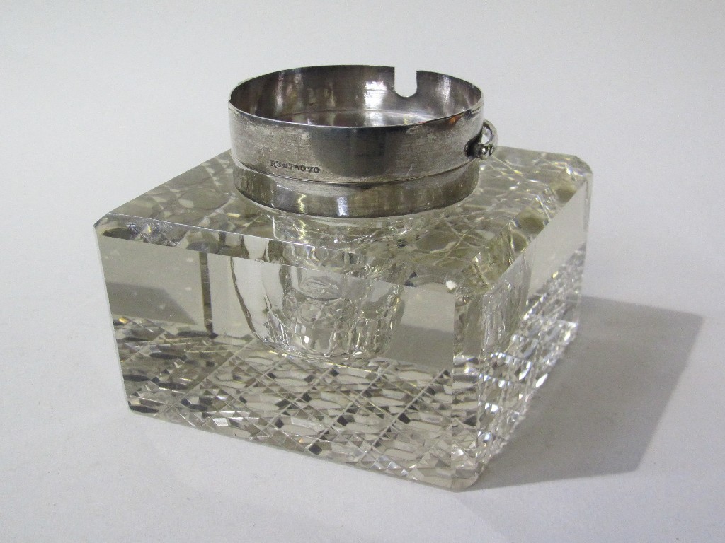 Appraisal: Silver topped inkwell with cantilever action Birmingham