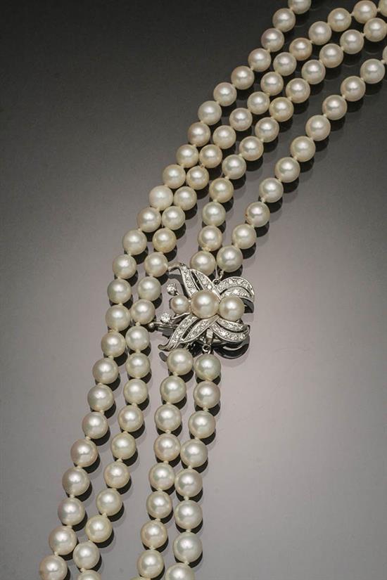 Appraisal: Choker Length -Karat White-Gold Cultured Pearl and Diamond Necklace The