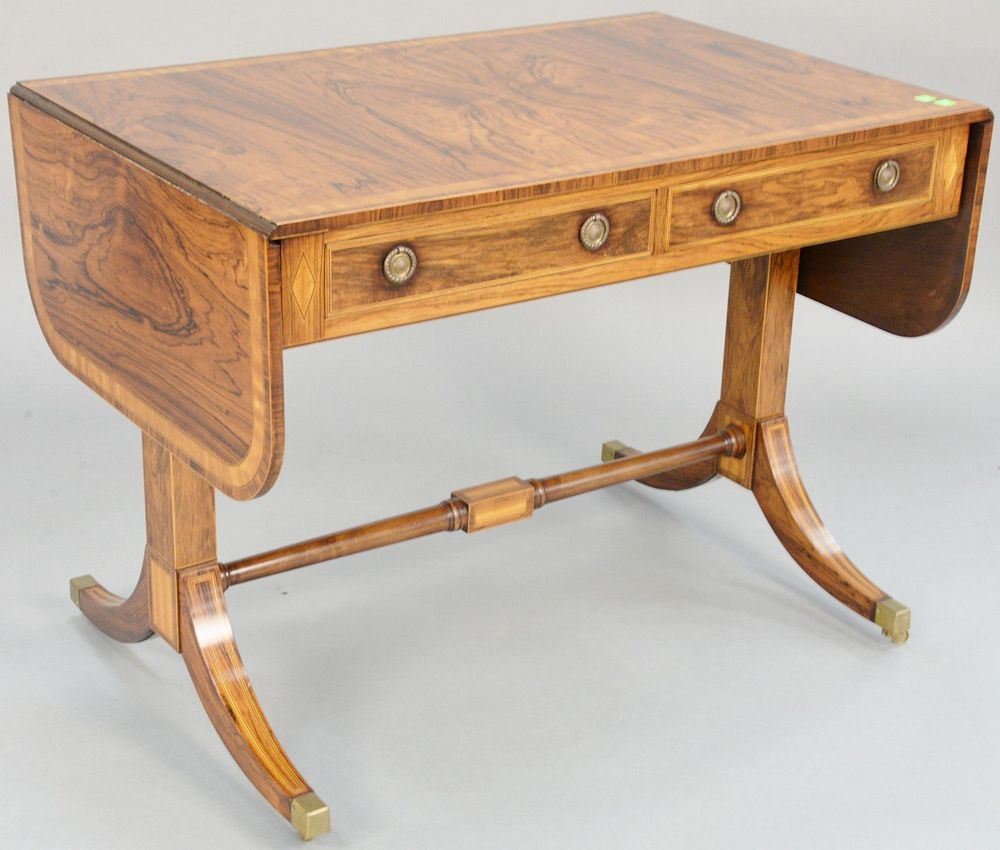 Appraisal: Rosewood sofa table with drop leaves and two drawers band