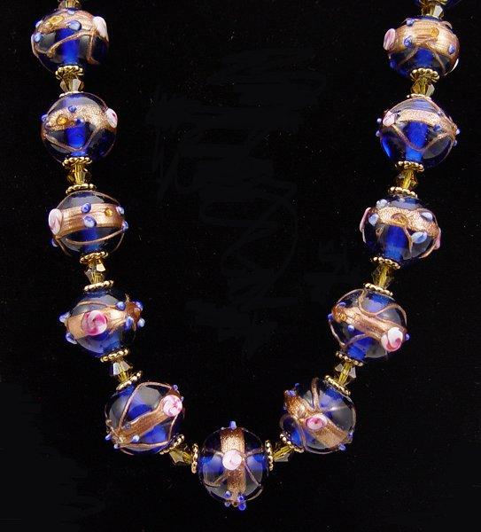 Appraisal: VENETIAN GLASS BEAD NECKLACE Strand of enamel and gold decorated