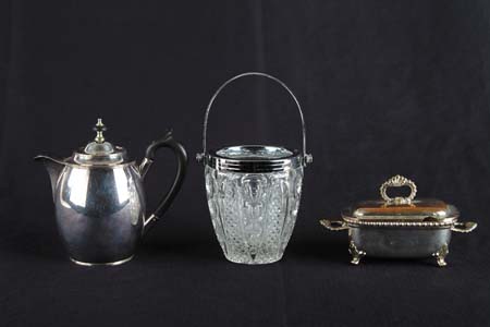 Appraisal: SEVEN PIECES OF SILVER PLATED TABLEWARE Miscellaneous articles including small