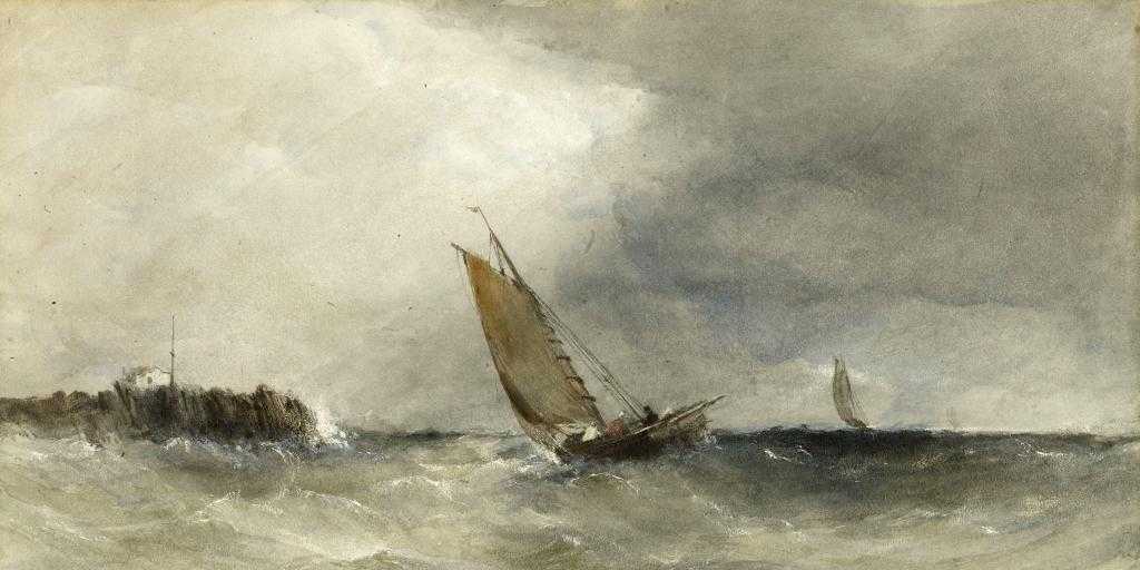 Appraisal: ENGLISH MARINE SCHOOL TH CENTURY FISHING BOATS IN A SQUALL