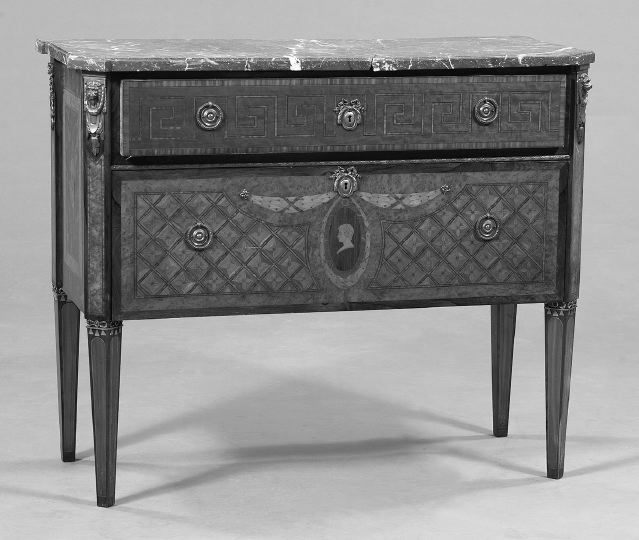 Appraisal: Attractive Scandinavian Gilt-Brass-Mounted Kingwood Tulip and Marquetry Two-Drawer Commode in